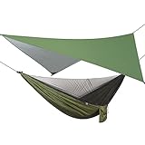 OTraki Hängematte mit Moskitonetz und Zeltplane 3-in-1 Hängematte Outdoor 2 Personen Reise Camping Hammock 200kg Last Kapazität Ultraleichte Atmungsaktiv 290cm x 140cm (Armeegrün)