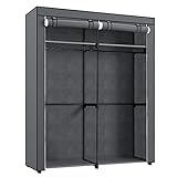 SONGMICS Kleiderschrank, Stoffschrank, Garderobe mit Kleiderstangen, Aufbewahrung für Kleidung, Kleiderständer, faltbar, Ankleidezimmer, Schlafzimmer, 140 x 43 x 174 cm, grau RYG02GY