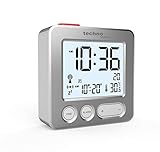 Technoline WT265 handlich und überzeugend moderner Funkwecker mit gebürsteter Echtmetall-Front, silber, Touch-Aktivierung für Beleuchtung/Snooze, Datum, Innentemperatur, 66 x 21 x 66 mm