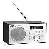 DAB+/FM Radio mit Bluetooth-August MB420-Digitales Küchenradio mit Holzgehäuse mit RDS-Funktion 60 Presets Hifi Bluetooth Lautsprecher 5W - Radiowecker mit Sleeptimer Alarm Snooze - USB/Aux-In/Aux-Out