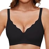 GXOULRRA V Ausschnitt BH Damen ohne bügel Softschalen Bustier Damen High Elastizität BH ohne bügel mit zusätzlicher BH-Verlängerung Schwarz XL