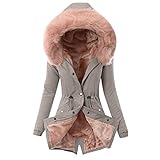 EMATOP Wintermantel Damen Mantel Warme Winter Jacke Lange Mäntel Einfarbig Winterjacke mit Kapuze Windbreaker Gefüttert Teddyfell Dicker Fleecejacke Mode Outdoorjacke Slim fit Winterparka