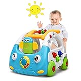 RELAX4LIFE 3 in 1 Spiel- und Laufwagen, Laufhilfe mit höhenverstellbarem Griff & Bremssystem & Fernbedienung, Baby Walker mit Musik, Lauflernwagen für Kinder von 6-36 Monaten (Blau)