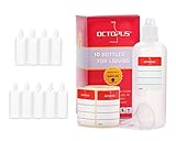 Octopus 10 x 100 ml Plastikflaschen aus LDPE mit weißen Deckeln (Kindersicherung), Trichter + Etiketten. Dosierflaschen, Tropfflaschen, Quetschflaschen, Dropper Bottles