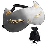 dressfan Seide Schlafmaske Katze Augenmaske Schattierung Augenbinde Travel Nachtmaske Tragbarer mit verstellbarem Gummiband für Frauen und Herren,Grau