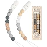 Schnullerkette Junge mädchen Dummy Clips Schnuller Halter für Babydusche BPA Frei(Beige, Grau)