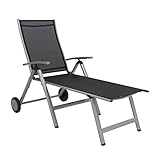 greemotion Rollliege Monza Comfort silber/schwarz, Gartenliege 8-fach verstellbar, platzsparend zu verstauen, Liege mit extra breiter Liegefläche, Artikelmaße: ca. 152 x 77 x 118 cm