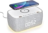 EZVALO Smart Wecker Schlummerfunktion Ladestation Radiowecker Nachtlicht 2 USB-Netzteil Wecker Bluetooth-Lautsprecher Netzbetrieb Digitaler Wecker ohne Ticken