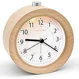 Wecker Analog Ohne Ticken, aboveClock Wecker Holz mit Snooze, Nachttisch Tischuhr mit Nachtlicht, Retro Wecker Analog Batteriebetriebe（1*AA-Batterie benötig - Naturholz in Hellbraun