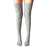 JBAT Frauen Casual Solid Color Overknee-Socken Stapel von Strümpfen Strapsen Strümpfe Mit Halter (Grey, One Size)