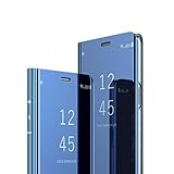 MRSTER Samsung Note 8 Hülle Clear View Standing Cover, Spiegel Handyhülle Schutzhülle Flip Case Schutz Tasche mit Standfunktion 360 Grad hülle für das Samsung Galaxy Note 8. Flip Mirror: Blue