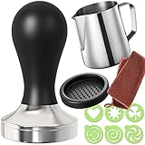 Practimondo 51mm Espresso Tamper Set inkl. Tampermatte und Milchkännchen (350ml) - Der Deluxe Kaffeemehlpresser für Siebträger Kaffeemaschine - Premium Barista Edelstahl Kaffeedrücker Espresso-Stempel