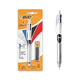 BIC 4 Farben Kugelschreiber 4 Colours, mit Bleistift, 1er Pack, inkl. 12 Bleistiftminen, Ideal für das Büro, das Home Office oder die Schule