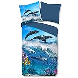 ESPiCO Bettwäsche Trendy Bedding Delfine Tiermotiv Unterwasserwelt Ozean Fische Meer Renforcé, Größe:135 cm x 200 cm