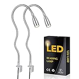 LED-Leselampe,2 Stück Nachttischlampen,Wandleuchten,Schreibtisch-,Bücherregal- und Display-Beleuchtung 200Lm/3000K/3W/110-240V AC,Abstrahlwinkel:30°, Schwanenhalslänge:49cm,Netzkabellänge:2m,Warmweiß