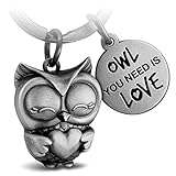 FABACH Eule Schlüsselanhänger Owly mit Herz und Gravur - Süßer Schlüsselanhänger Eule - Freundschaft und Liebe Glücksbringer aus Metall für Frauen - Owl you need is Love