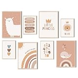 MeinBaby123® Poster Kinderzimmer | 8er Set DIN A4 Poster Set | Wandbilder | Deko Bilder Kinderzimmer | Boho | Babyzimmer Deko | Wandposter Premium (Alpaka & Freunde 8er Set)