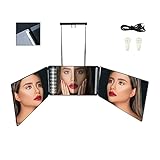 Auptiz Trifold Spiegel 360 Grad, Beleuchteter Schminkspiegel Mit LED, Einstellbare Helligkeit, Stromversorgung über USB, Höhenverstellbar, für Make-up, Frisieren, Schneiden, Rasierspiegel