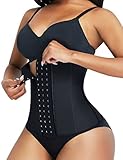 FeelinGirl Damen Korsage mit 9 Stahlknochen Korsett Shapewear Waist Cincher Latex Taillenmieder Shapewear Unterbrust Korsett Cincher Shaper Body Bauchweg Corsage mit 3 Reihen Haken Schwarz S