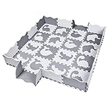 qqpp® 16 Tiere Puzzle Matte Eva Schaumstoff Puzzlematte Baby mit Welliger Rand - Krabbelmatte Spielmatte Kinder Schadstofffrei rutschfest Bodenschutzmatte. Weiß, Grau. QQP-52(AL) b16F20