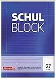 Brunnen 1052527 Schulblock / Notizblock (A4, 50 Blatt, liniert, mit Randlinien, Lineatur 27, gelocht, kopfverleimt, 70 g/m²)