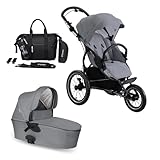 X-lander Kombikinderwagen zum Joggen 2 in 1 X-RUN Buggy mit Babywanne Kinderwagen Joggen Kompletset Buggy Gelände Sportbuggy Laufkinderwagen Jogging-Buggy Profi (Azure grey)