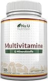 Multivitamin & Mineralstoffe A-Z - 365 Vegetarische Tabletten - 1 Jahresvorrat - 24 Vitamine und Mineralstoffe pro Tablette Hochdosiert - Nu U Nutrition