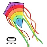 Kinder Drachen,Drachen für Kinder und Erwachsen,Flugdrachen, Drachen Einleiner mit langem Schwanz inkl. 50m Drachenschnur, für Anfänger,Spielzeuge einfach zu fliegen Kites mit farbigen Farben Tail