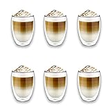 Latte macchiato gläser set 6 x 350 ml | Thermogläser Doppelwandig | Kaffeeglas, Trinkgläser, Teegläser, Cappuccino Gläser aus Borosilikatglas (6x350ml Prime)