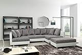 Küchen-Preisbombe Wohnlandschaft Sofa Couch Ecksofa Eckcouch + Hocker weiß/hellgrau Minsk XXL