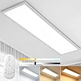 Dimmbar LED Deckenleuchte Panel 100x25 cm mit Fernbedienung, 28W Flach Deckenlampe mit Stark Leuchtkraft Licht, 2700K - 6500K Warmweiß Kaltweiß Tageslicht Lampe für Büro Werkstatt Wohnzimmer Küche