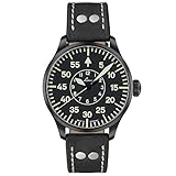 LACO Bielefeld Herren Armbanduhr, Fliegeruhr, schwarzes Kalbslederband, Saphirglas, Ø 42 mm, Automatik, Marineuhr, inkl. Etui - 861760.2