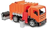 Lena LENA2166 M00002731 Starke Riesen Müllwagen, Giga Trucks Müllfahrzeug ca. 72 cm, robuster Müll LKW mit 2 Achsen, Müllauto Funktion und 2 Mülltonnen, XXL Spielfahrzeug für Kinder ab 3 Jahre, Orange, Grau