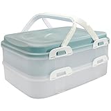 com-four® Partycontainer mit 2 Etagen und Hebeeinsatz - Kuchen Transportbox für Lebensmittel - Kuchencontainer mit Tragegriff - türkis pastell (01 Stück - Container türkis pastell)