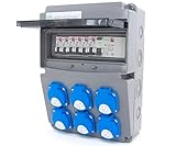 ELS Elektrotechnika Wandverteiler 230V 16A mit 6 x Schuko Steckdose Baustromverteiler 11-polig Verteilerkästen 1 x FI-Sicherung 40A - 30mA Stromverteiler 6 x LS C16A Schutzschalter Feuchtraumverteiler