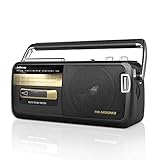 Audiocrazy UKW/AM Retro-Radio Tragbare Boombox mit Kassettenrekorder USB Bluetooth Player Plus 3.5mm Kopfhörer Anschluss, Aufzeichnung Radio,Batterie Radio Schwarz