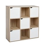 Meerveil Bücherschrank, Bücherregal, Aufbewahrungsregal, 9 Fächer mit 5 Türen, moderner Stil, Geeignet für Büro, Arbeitszimmer, Wohnzimmer, Korridor und andere Räume, Eichefarben