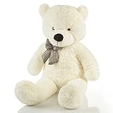 Feluna Riesen Teddybär XXL Kuschelbär 120 cm groß Plüschbär - Original Teddy Bär mit Schleife Weiß