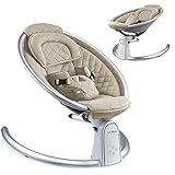 Hot Mom NEW Baumwolle Babywippe mit Vibration Babywiege mit 5 Schwingungsamplituden, Bluetooth Musik, leichter Babyschaukelstuhl mit smoother Schaukelbewegung, 2022 Style (Beige)