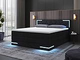 wonello Boxspringbett 180x200 mit Bettkasten und LED-Beleuchtung - gemütliches Bett mit LED Beleuchtung - Stauraumbett 180 x 200 cm mit Matratze und Topper - schwarz Samt-Stoff