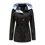 MODFUL Damen Langarm Regenjacke Wasserdicht Windbreaker Kapuze Leicht Winddicht Outdoor Mantel, Schwarz , 50