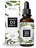 Vitamin D3 - Laborgeprüfte 5000 I.E. pro Tropfen - 50ml (1700 Tropfen) - In MCT-Öl aus Kokos - Hochdosiert, flüssig