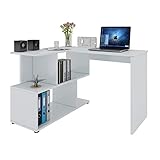 WOLTU® Schreibtisch TS64ws Computertisch Eckschreibtisch Winkelschreibtisch Winkelkombination Bürotisch Arbeitstisch PC Laptop Tisch, mit Ablagen, 120x100x77cm(BxTxH), MDF, Weiß