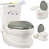 alles-meine.de GmbH Kindertoilette / Töpfchen _ Spülgeräusch + Licht _ Fische & Seepferdchen - inkl. Name _ mit Wasserspülung Sound - Nachttopf / Babytopf - mit Deckel - weiß - M..