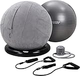 Miweba Sports Gymnastikball-Set - Gymnastikball und Ballauflage aus PVC - Sitztrainer - Fitnessball Stuhl - Ergonomischer Sitzball - Sitzalternative Büro - bis 500kg - 65 cm (Grau)