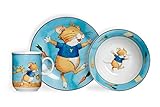 Ritzenhoff & Breker Leo Lausemaus Kindergeschirr-Set, 3-teilig, blau - hochwertiges Kindergedeck aus Porzellan mit Tasse, Teller, Schüssel - für Jungen und Mädchen