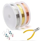 Schmuckdraht 0.30 mm Copper Wire Draht für Schmuck, Silber/Gold/Roségold 3 Rolls Basteldraht mit Diagonal Pliers, Jewellery Wire for Jewellery Bracelets DIY Craft Accessories (10 m/Roll)