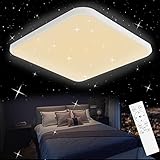 Deckenlampe LED Dimmbar Anten, 1800LM 24W Deckenleuchte mit Fernbedienung 3 Farbtemperaturen Memoryfunktion, Quadratisch Sternenhimmel , für Wohnzimmer Schlafzimmer Kinderzimmer Küche 33x33cm