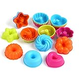 LIHAO 24 x Muffinförmchen Silikon Mini Gugelhupfform Kuchenform Klein Wiederverwendbar Backform Cupcake Stern Blume Herz Savarin für Kuchen Dessert Schokolade (6 Formen)