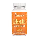 BIOMENTA Biotin hochdosiert mit 12.500 mcg + Zink + Selen - 365 Biotin Tabletten - vegan - Jahreskur